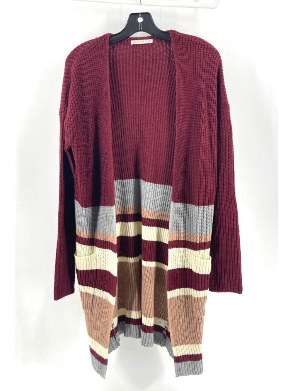 NWT Active USA Open Drape Front Burgundy Striped Cardigan Sweater Size S